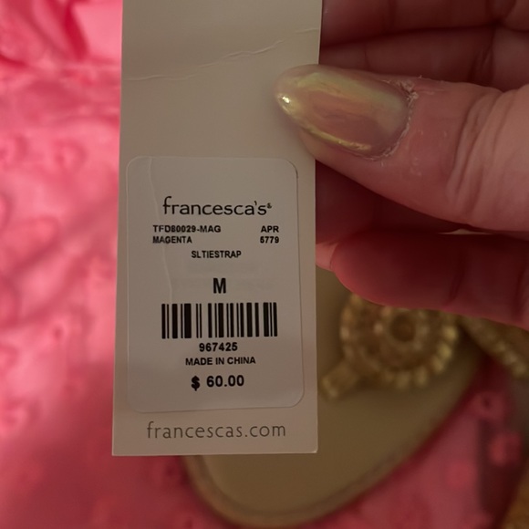 NWT Barbiecore 💖 Francesca’s Blue Rain Pink Floral Tie Shoulder Dress Size M - Picture 8 of 8